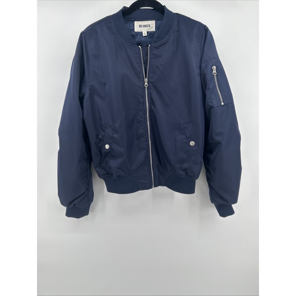BB Dakota Navy Blue Bomber Jacket Women's Size Large MA-1 Utility Flight Coat
